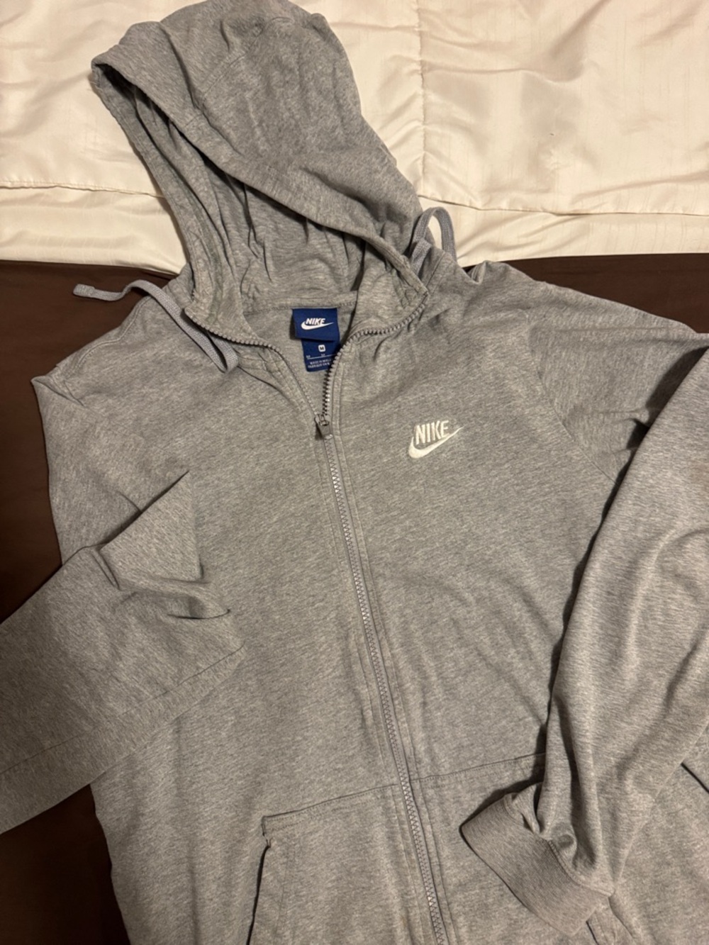 Nike Light Gray Zip Hoodie with White Swoosh